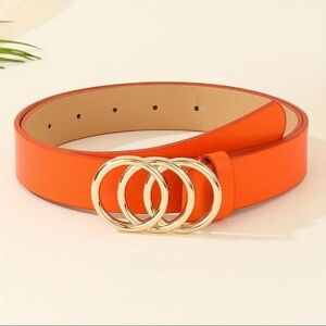 Orange Belt with Gold Buckle Faux Leather